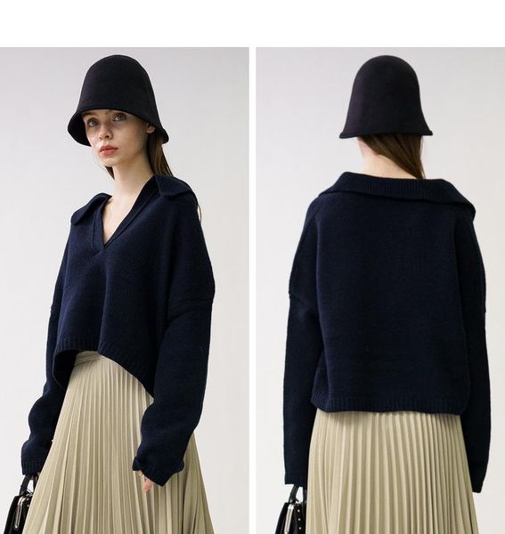 pullover 2021 autumn winter loose shoulder european and american temperament lapel knit -collar short sweater for teens girl, Blue
pullover 2021 autumn winter loose shoulder european and american temperament lapel knit -collar short sweater for teens girl, Blue