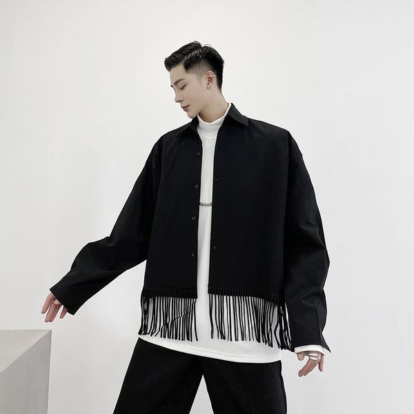 stage clothing men tassels hem long sleeve casual shirt male women japan streetwear fashion solid black white couple men's shirts, White;black
stage clothing men tassels hem long sleeve casual shirt male women japan streetwear fashion solid black white couple men's shirts, White;black