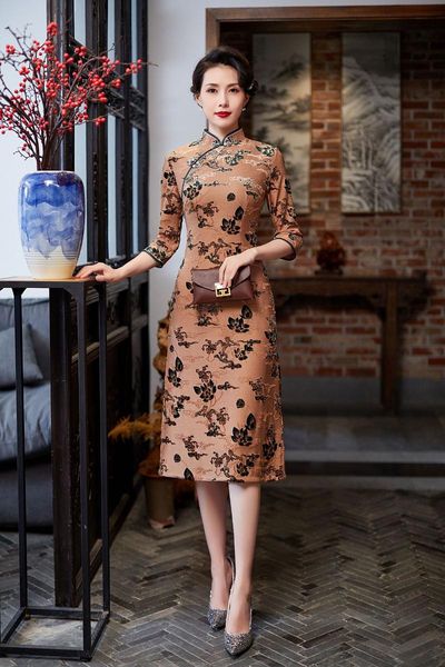 ethnic clothing autumn floral flocking seven points sleeve a-line cheongsam elegant traditional chinese mandarin collar qipao oversize 4xl, Red
ethnic clothing autumn floral flocking seven points sleeve a-line cheongsam elegant traditional chinese mandarin collar qipao oversize 4xl, Red