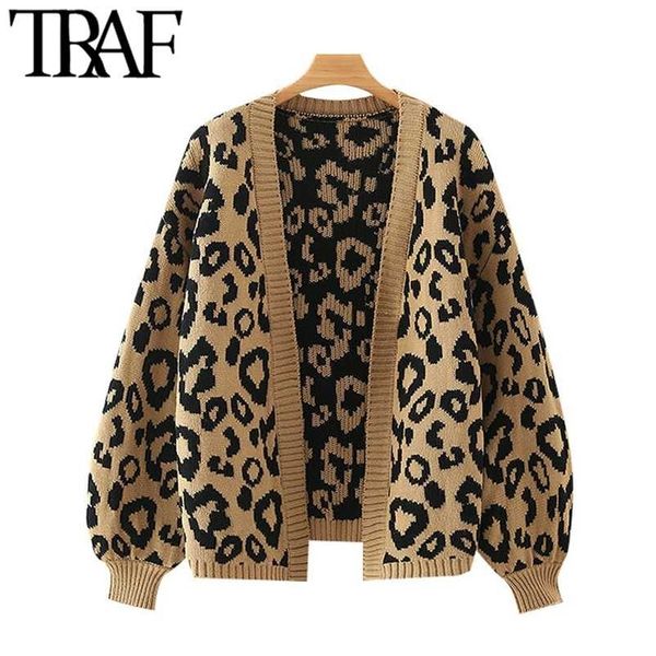 traf women fashion leopard pattern loose knitted cardigan sweater vintage lantern sleeve female outerwear chic 211021, White;black
traf women fashion leopard pattern loose knitted cardigan sweater vintage lantern sleeve female outerwear chic 211021, White;black