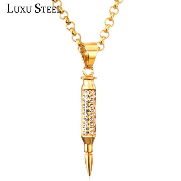 pendant necklaces luxusteel men/women stainless steel necklace with charm crystal gold cross chain rock jewelry, Silver
