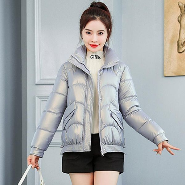 women's down & parkas turn collar winter shiny short solid casual thicken cotton padded coat female glossy quilted puffer jacket, Black
women's down & parkas turn collar winter shiny short solid casual thicken cotton padded coat female glossy quilted puffer jacket, Black