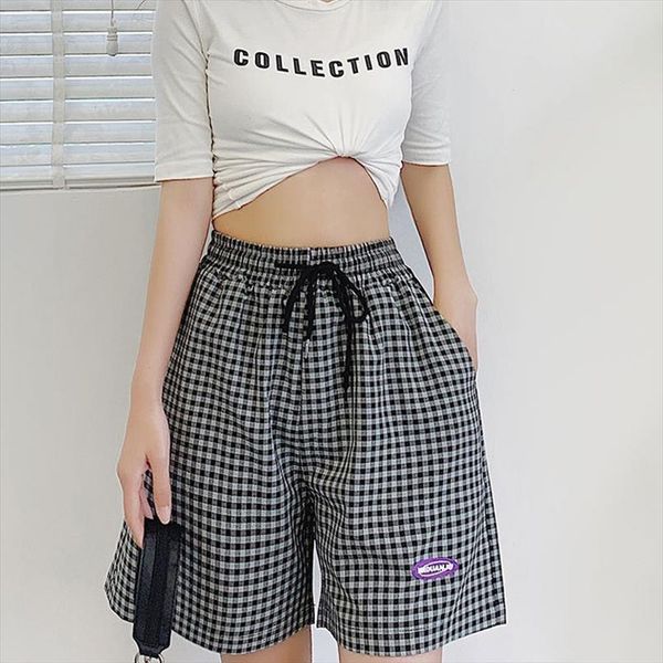 summer casual loose womans plaid women shorts elastic high waist wide leg with pockets for female vintage short trousers, White;black
summer casual loose womans plaid women shorts elastic high waist wide leg with pockets for female vintage short trousers, White;black
