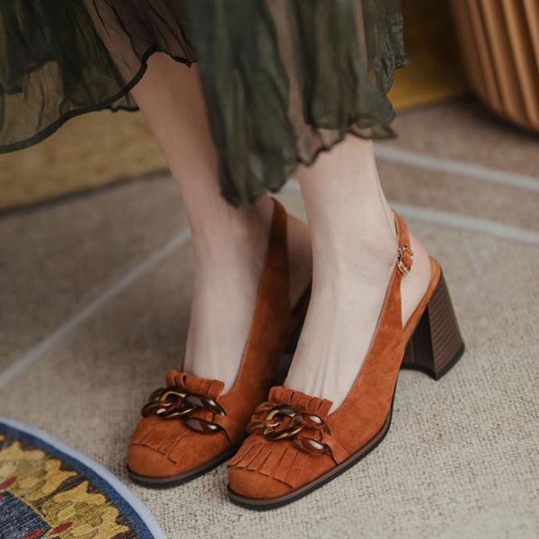 women retro chain sandals slingbacks kid suede pointed toe med heels slip on casual shoes pumps dress, Black
women retro chain sandals slingbacks kid suede pointed toe med heels slip on casual shoes pumps dress, Black
