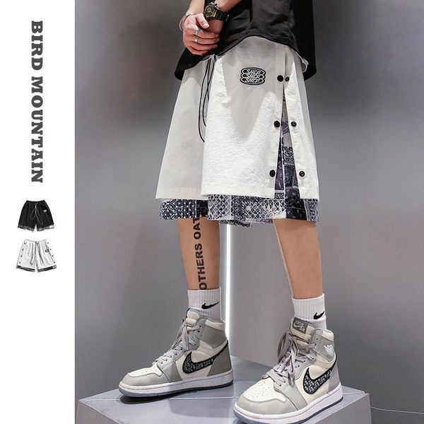 men's shorts summer korean hip hop fashion fake two piece oversized breasted streetwear sports pants print plus size sweatpants men, White;black
men's shorts summer korean hip hop fashion fake two piece oversized breasted streetwear sports pants print plus size sweatpants men, White;black