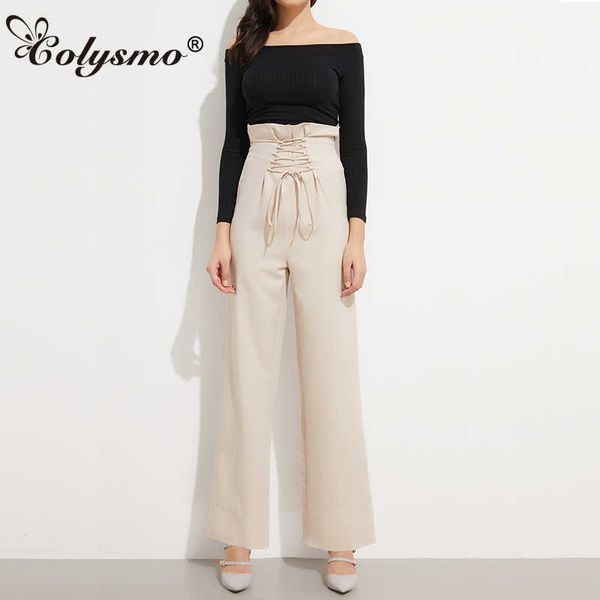 colysmo vintage long pants women trousers paperbag high waist summer lace up ol wide leg formal casual 210527, Black;white
colysmo vintage long pants women trousers paperbag high waist summer lace up ol wide leg formal casual 210527, Black;white
