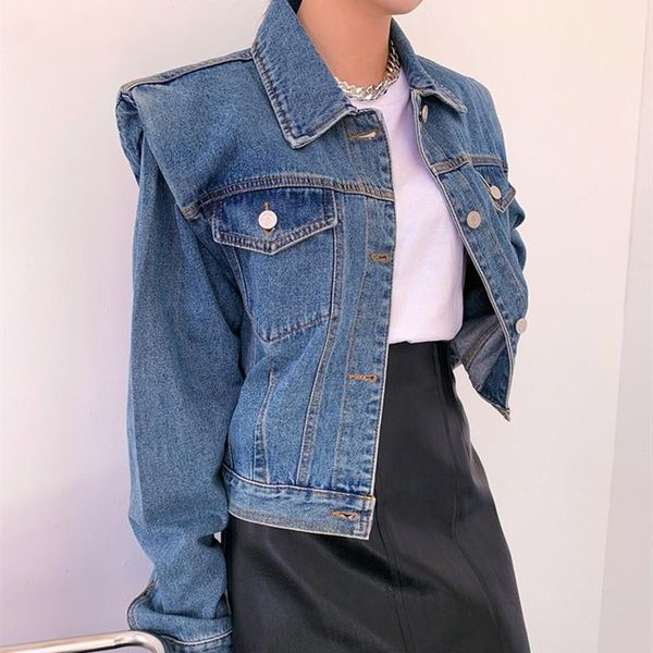 women's jackets 2021 retro pleated padded shoulder loose denim jacket women long sleeve lapel chic all-match short blue coat lady, Black;brown
women's jackets 2021 retro pleated padded shoulder loose denim jacket women long sleeve lapel chic all-match short blue coat lady, Black;brown