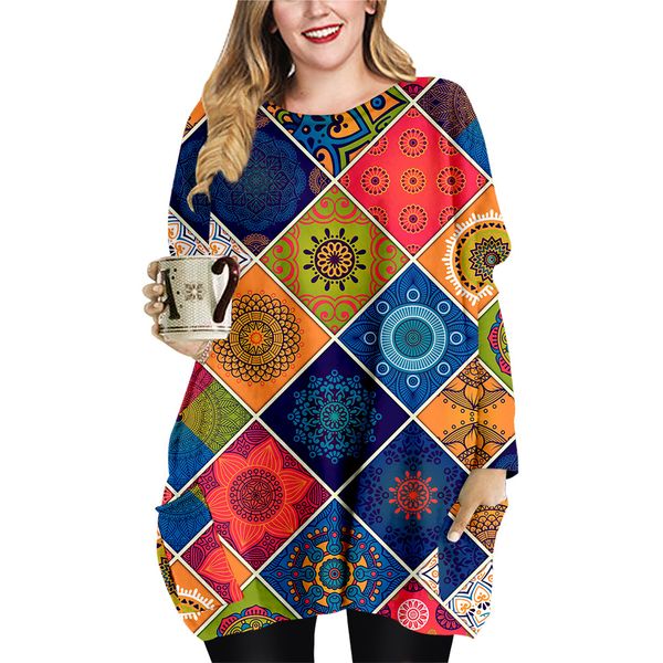 spring and autumn color round pattern long pocket t-shirt plus size female element round neck dress, Black;gray
spring and autumn color round pattern long pocket t-shirt plus size female element round neck dress, Black;gray
