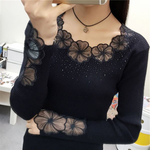 women's sweaters female sweater, long sleeve, round collar, embroidered with a leaky, bottom knit. stgi, White;black
women's sweaters female sweater, long sleeve, round collar, embroidered with a leaky, bottom knit. stgi, White;black