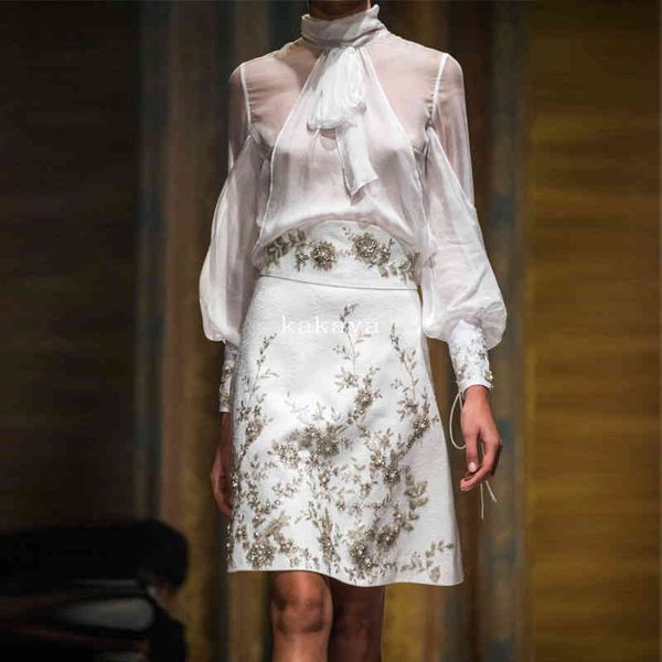 brand suit women elegant bowknot collar see through chiffon blouse shirt+beading embroidery high waist skirt set 210416, White
brand suit women elegant bowknot collar see through chiffon blouse shirt+beading embroidery high waist skirt set 210416, White