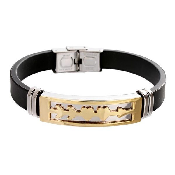charm bracelets 1pc gold silver color heart arow bangle black rubber chain cuff accessories hand men jewelry, Golden;silver
charm bracelets 1pc gold silver color heart arow bangle black rubber chain cuff accessories hand men jewelry, Golden;silver