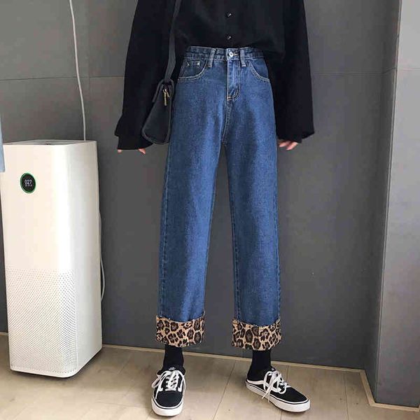 high waist harem jeans for woman loose leopard print vintage women's boyfriends female casual streetwear denim pants 210514, Blue 
high waist harem jeans for woman loose leopard print vintage women's boyfriends female casual streetwear denim pants 210514, Blue