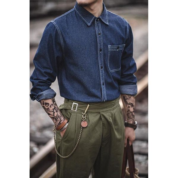 men's casual shirts firmranch men/women primary denim shirt american vintage wear amekaji long sleeves retro cargo blouse, White;black
men's casual shirts firmranch men/women primary denim shirt american vintage wear amekaji long sleeves retro cargo blouse, White;black