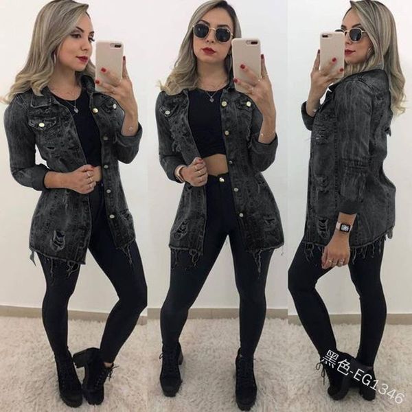 women's jackets wepbel plus size slim fit middle denim long coat casual hole jeans sleeve washed pocket, Black;brown
women's jackets wepbel plus size slim fit middle denim long coat casual hole jeans sleeve washed pocket, Black;brown