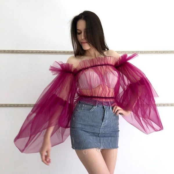 women's swimwear 2021 summer trendy ruffles tulle women blouses short slash neck off the shoulder lantern sleeve see blouse, White;black
women's swimwear 2021 summer trendy ruffles tulle women blouses short slash neck off the shoulder lantern sleeve see blouse, White;black