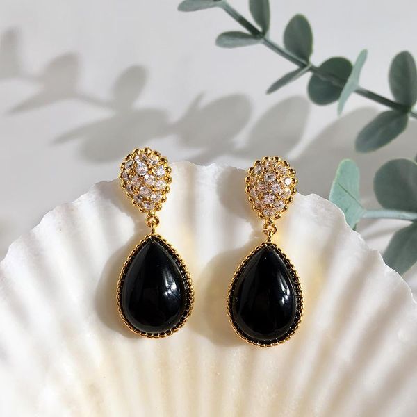 dangle & chandelier fashion golden cz black water drop stone earring for women, Silver
dangle & chandelier fashion golden cz black water drop stone earring for women, Silver