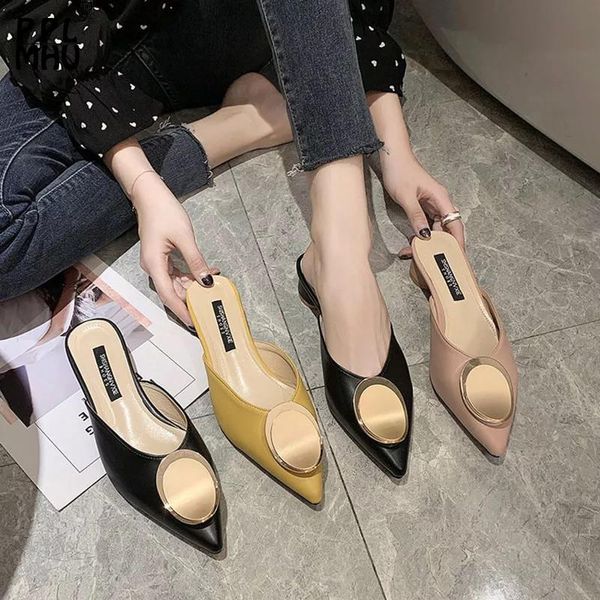 slippers slip on low-heeled shoes pointed toe buckle metal decoration women mules designers summer fashion pumps sandals, Black
slippers slip on low-heeled shoes pointed toe buckle metal decoration women mules designers summer fashion pumps sandals, Black