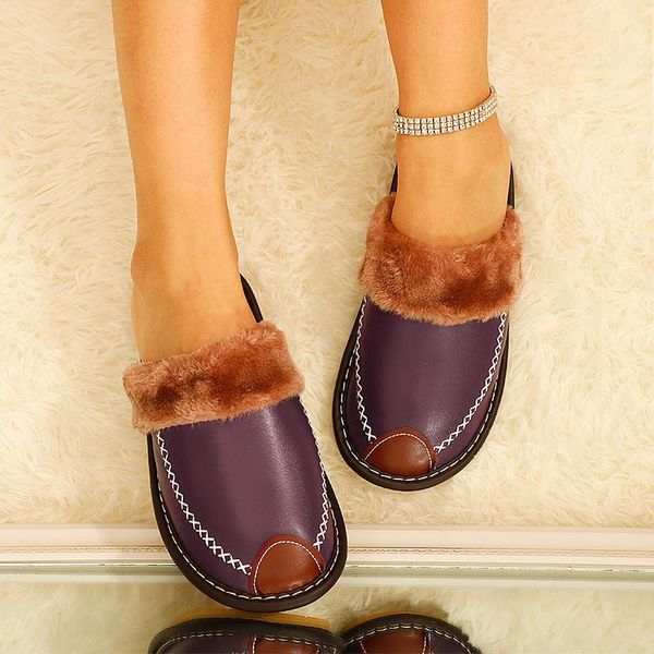 women genuine leather slippers home house indoor non-slip thermal shoes men warm furry plus size winter soft bottom, Black
women genuine leather slippers home house indoor non-slip thermal shoes men warm furry plus size winter soft bottom, Black