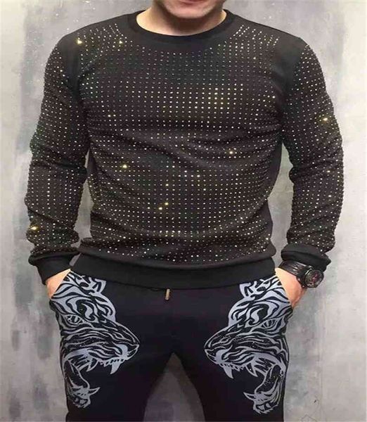 men's hoodies & sweatshirts euro-american fashion hoodie sweatshirt with round collar ironing drilling in autumn and winter n912, Black
men's hoodies & sweatshirts euro-american fashion hoodie sweatshirt with round collar ironing drilling in autumn and winter n912, Black