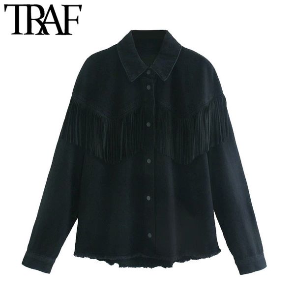 traf women fashion fringe trims loose denim jacket coat vintage long sleeve frayed tassel female outerwear chic 210415, Black;brown
traf women fashion fringe trims loose denim jacket coat vintage long sleeve frayed tassel female outerwear chic 210415, Black;brown