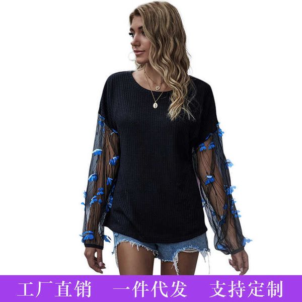 clothing in women's autumn and winter women's long sleeve chiffon splicing floral t-shirt, White
clothing in women's autumn and winter women's long sleeve chiffon splicing floral t-shirt, White