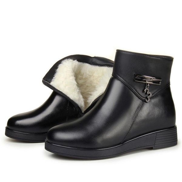 boots wool snow women fashion genuine leather shoes plush fur warm flat bottom ankle platform for winter, Black
boots wool snow women fashion genuine leather shoes plush fur warm flat bottom ankle platform for winter, Black