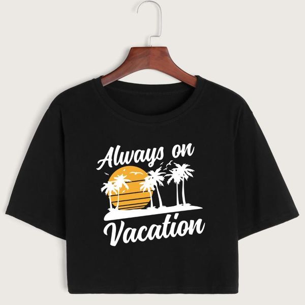 women's t-shirt always on vacation sunset crop shirt cropped tee summer short sleeve cotton girls graphic t-shirts, White
women's t-shirt always on vacation sunset crop shirt cropped tee summer short sleeve cotton girls graphic t-shirts, White
