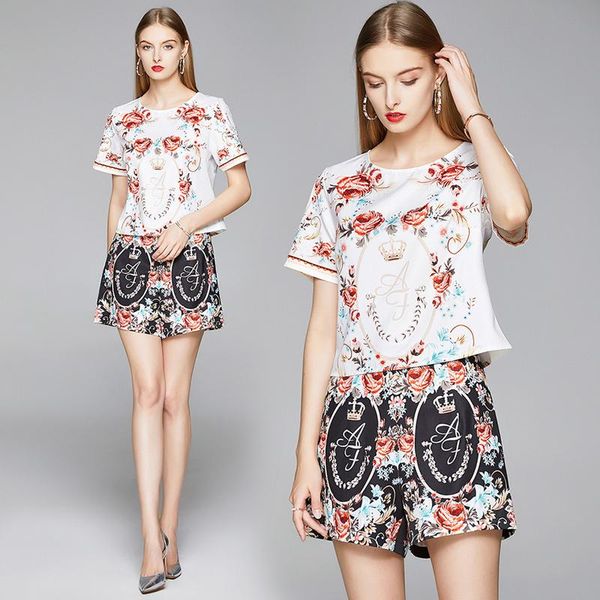 women's tracksuits summer runway 2 piece women ladies sets vintage print crew neck short sleeve casual shirt blouse shorts outfits, Gray
women's tracksuits summer runway 2 piece women ladies sets vintage print crew neck short sleeve casual shirt blouse shorts outfits, Gray