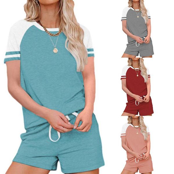 europe and the united states summer women's color contrast short sleeve shorts drawstring sports leisure two sets tracksuits, Gray
europe and the united states summer women's color contrast short sleeve shorts drawstring sports leisure two sets tracksuits, Gray