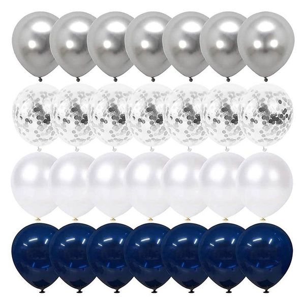 party decoration 100 pcs white pearl and silver metallic chrome balloons navy blue confetti 12 inch
party decoration 100 pcs white pearl and silver metallic chrome balloons navy blue confetti 12 inch