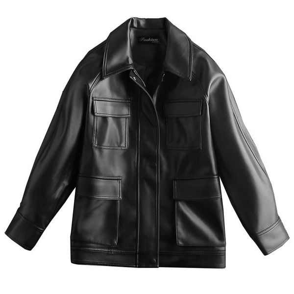 women's leather & faux women loose pu jacket black soft street moto biker coat lady casual outerwear
women's leather & faux women loose pu jacket black soft street moto biker coat lady casual outerwear