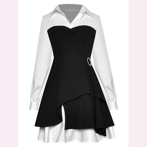 casual dresses high street spring nice runway dress women's lapel long sleeve contrast stitching professional temperament, Black;gray
casual dresses high street spring nice runway dress women's lapel long sleeve contrast stitching professional temperament, Black;gray