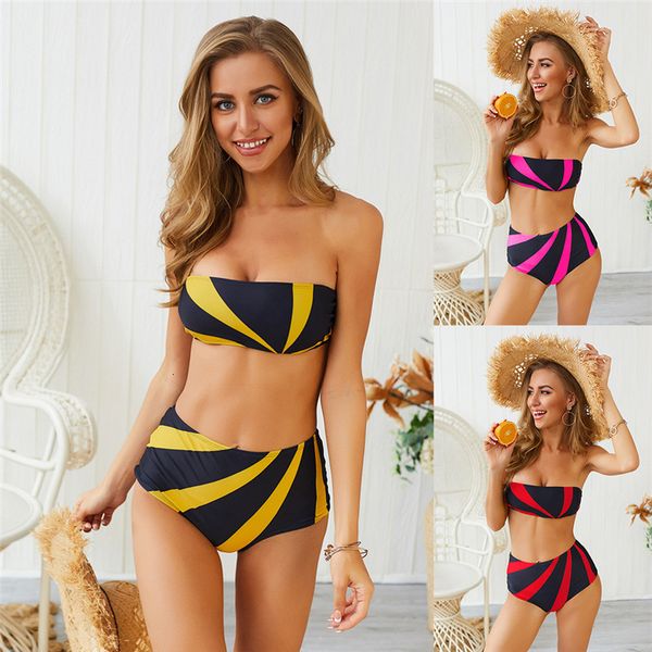 women's swimwear bikini set woman bandeau swimsuit yellow striped women strapless beachwear high waist feminino 595l, White;black
women's swimwear bikini set woman bandeau swimsuit yellow striped women strapless beachwear high waist feminino 595l, White;black