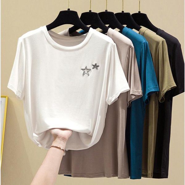 short sleeve t-shirts women summer modal cotton embroidery five star casual tees shirt femme female basic tshirts women's t-shirt, White
short sleeve t-shirts women summer modal cotton embroidery five star casual tees shirt femme female basic tshirts women's t-shirt, White