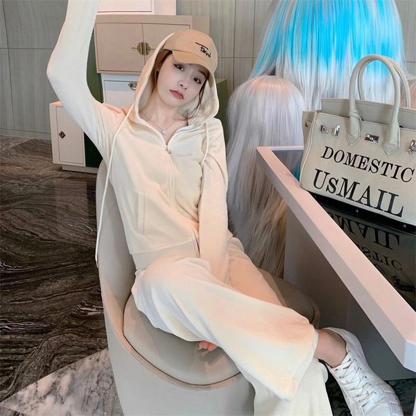 women's two piece pants casual sweater set 2021 autumn hooded + wide-leg sports two-piece fashion clothing, White
women's two piece pants casual sweater set 2021 autumn hooded + wide-leg sports two-piece fashion clothing, White