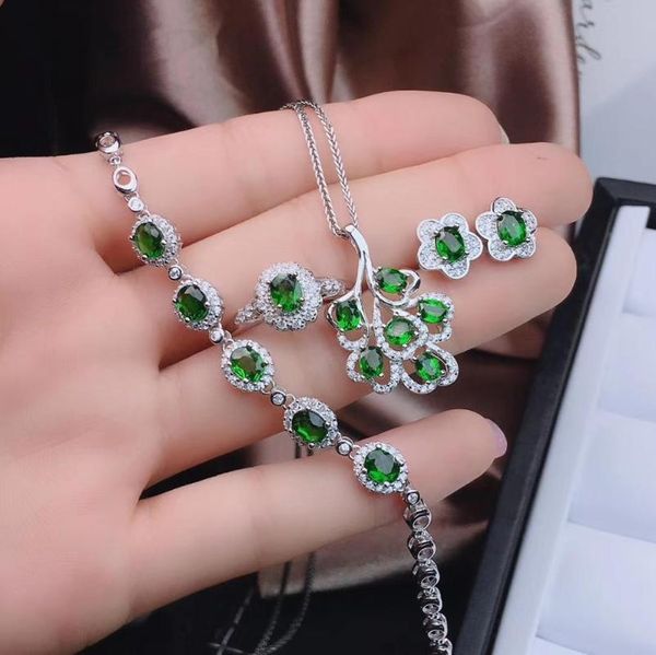 luxurious leaf natural green diopside s925 silver ring pendant earrings bracelet gemstone jewelry set girl party bracelet, & necklace, Black 
luxurious leaf natural green diopside s925 silver ring pendant earrings bracelet gemstone jewelry set girl party bracelet, & necklace, Black
