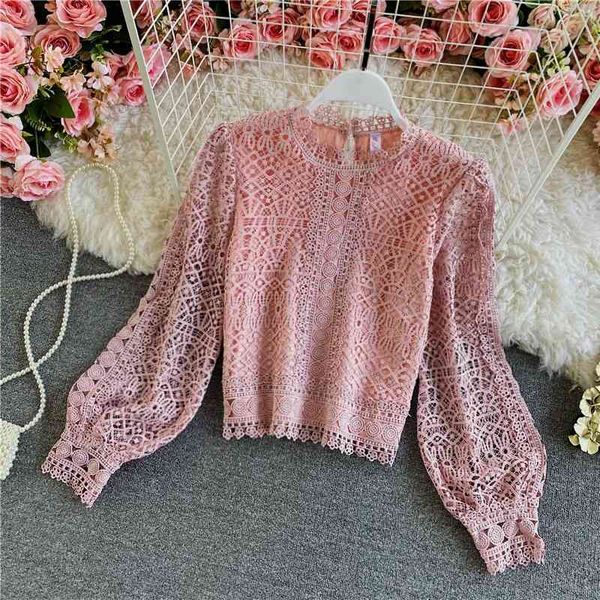 korean elegant slim high waist solid color long-sleeved blouse retro shirt for womens short cut-out crochet lace women 210420, White
korean elegant slim high waist solid color long-sleeved blouse retro shirt for womens short cut-out crochet lace women 210420, White