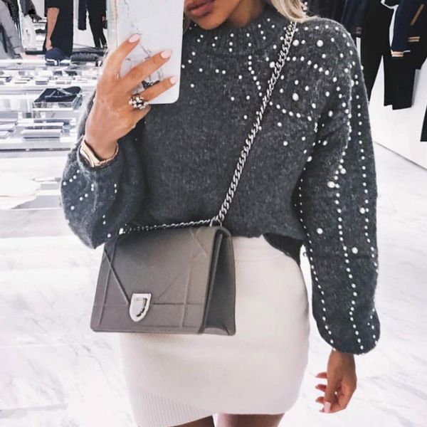 women's sweaters women luxury beading pullovers loose pearls sweater hand knitted lantern sleeve shirts high waist o-neck ol mujer sue, White;black
women's sweaters women luxury beading pullovers loose pearls sweater hand knitted lantern sleeve shirts high waist o-neck ol mujer sue, White;black