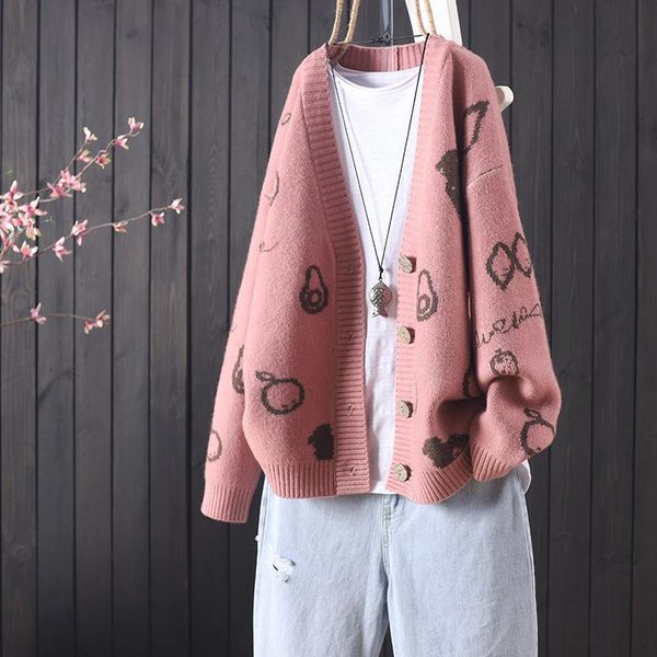 women's knits & tees women sweaters autumn winter 2021 fashionable casual fruit v-neck single breasted long sleeve loose cardigans coat, White
women's knits & tees women sweaters autumn winter 2021 fashionable casual fruit v-neck single breasted long sleeve loose cardigans coat, White