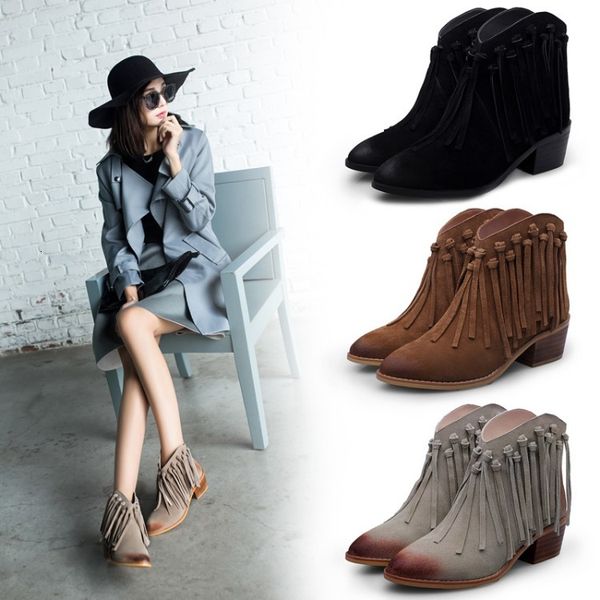 boot autumn leather camerge handsome female franjas ankle boots of thick leap bore tide, Black
boot autumn leather camerge handsome female franjas ankle boots of thick leap bore tide, Black