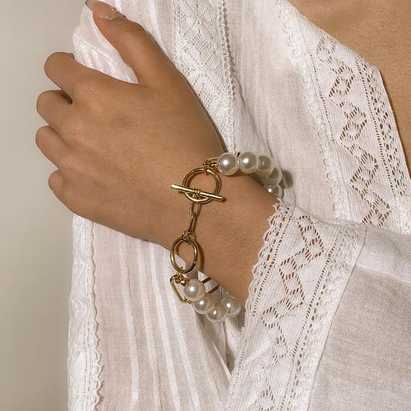 charm bracelets big faux pearl ot chain chunky bracelet women jewelry classic boho ins trendy, Golden;silver 
charm bracelets big faux pearl ot chain chunky bracelet women jewelry classic boho ins trendy, Golden;silver