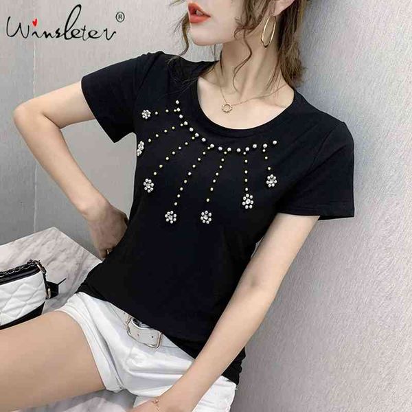 women's t-shirt summer korean clothes t-shirt fashion solid beading cotton women ropa mujer short sleeve bottoming shirt tees, White
women's t-shirt summer korean clothes t-shirt fashion solid beading cotton women ropa mujer short sleeve bottoming shirt tees, White