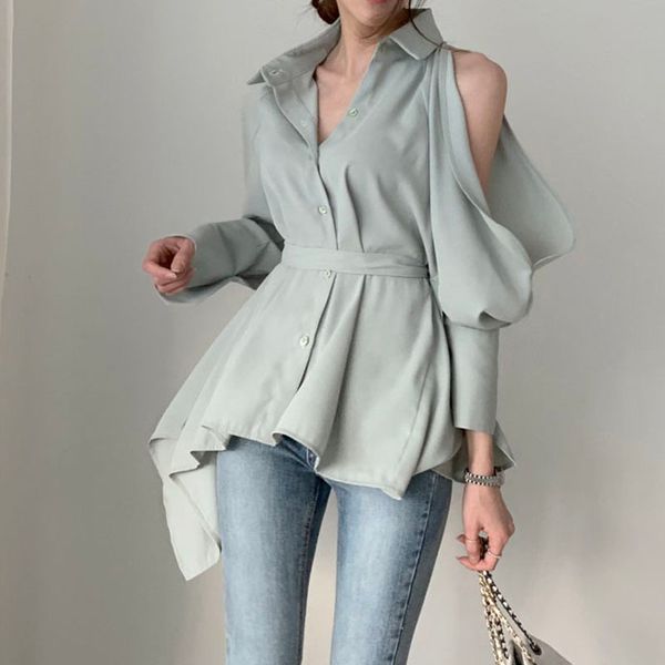 women elegant solid color off shoulder lantern sleeve shirt irrgular female chiffon hollow out waist lace-up shirts 210416, White
women elegant solid color off shoulder lantern sleeve shirt irrgular female chiffon hollow out waist lace-up shirts 210416, White