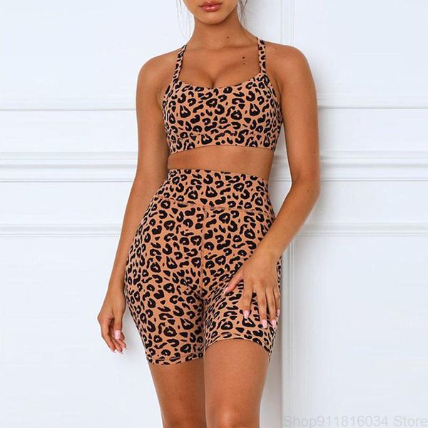leopard print yoga set 2021 fitness running bra and high waist shorts two piece women's pants, White
leopard print yoga set 2021 fitness running bra and high waist shorts two piece women's pants, White