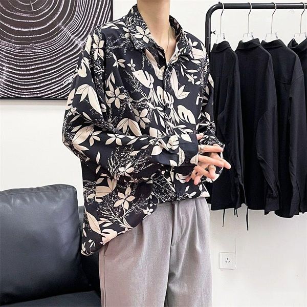 men's casual shirts spring autumn flower shirt fashion printed men streetwear korean loose long sleeve mens dress, White;black
men's casual shirts spring autumn flower shirt fashion printed men streetwear korean loose long sleeve mens dress, White;black