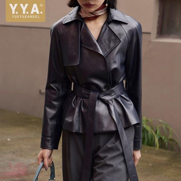 women's leather & faux women genuine jacket punk turn-down collar single button sheepskin short coat sashes streetwear fashion outerwea, Black
women's leather & faux women genuine jacket punk turn-down collar single button sheepskin short coat sashes streetwear fashion outerwea, Black