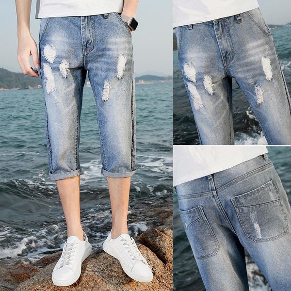 the summer thin denim shorts, leisure and logo 7 points male han edition cultivate one's morality tide hole in minut men's jeans, Blue
the summer thin denim shorts, leisure and logo 7 points male han edition cultivate one's morality tide hole in minut men's jeans, Blue