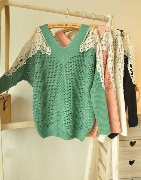 women's sweaters arrive sweater 2021 women fashion spring v-neck batwing sleeve patchwork lace loose hollow out ladies knitted 8261, White;black
women's sweaters arrive sweater 2021 women fashion spring v-neck batwing sleeve patchwork lace loose hollow out ladies knitted 8261, White;black