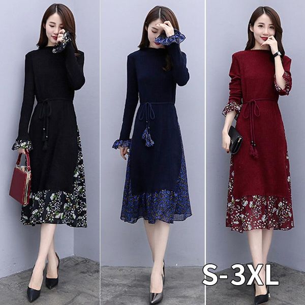 casual dresses knitted fake two pieces long dress women plus size chiffon patchwork flare sleeve with belt vintage korean vestido mujer, Black;gray
casual dresses knitted fake two pieces long dress women plus size chiffon patchwork flare sleeve with belt vintage korean vestido mujer, Black;gray