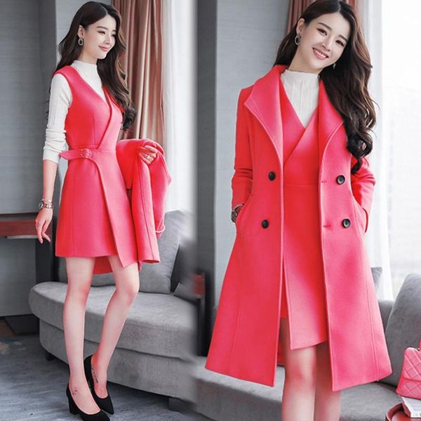 women's wool & blends gentle elegant woolen clothing fashion skirt coat two-piece set, Black
women's wool & blends gentle elegant woolen clothing fashion skirt coat two-piece set, Black